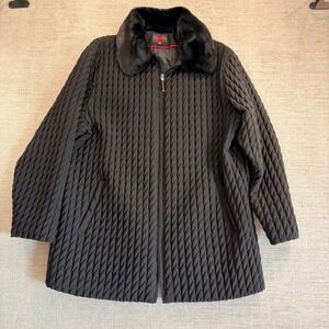 Gallery Woman Quilted Faux Fur Collar‎ Zip Up Coat Jacket Black 1X